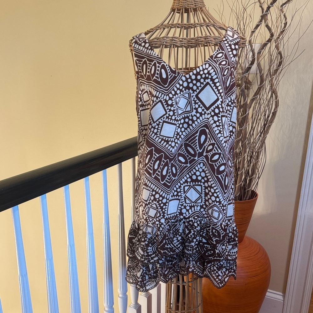Tibi New York Brown And White Linen Dress